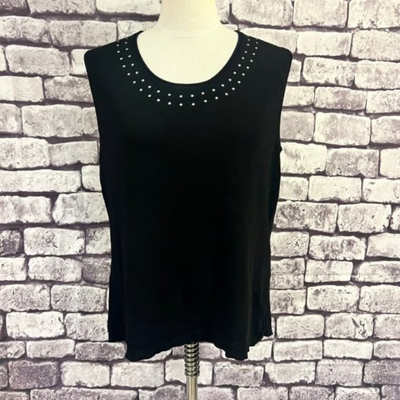 Finity Black Sleeveless Blouse W/ Stud Design Size 1X - Picture 1 of 7